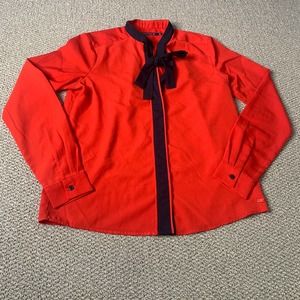 River Woods Womens Blouse Size‎ 36 Red Tie Bow Neck Long Sleeves Button Front